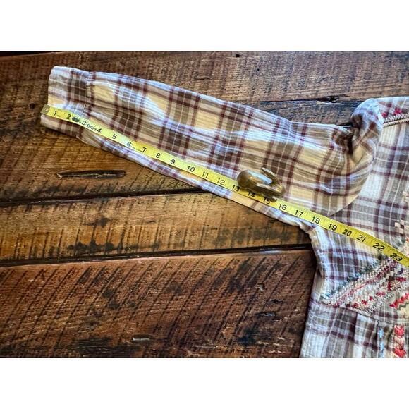 Johnny Was Candice Smock Plaid Floral Button Up Ladies Medium Top/Shirt/Blouse - Picture 13 of 16